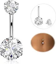 [Diamday] Belly Button Piercing 316L Surgical Steel Piercing Belly Button Ring CZ Belly Button Piercing Silver 14G Belly Piercing Barbell Long Navel Bars Navel Ring Piercing for Women 8/10/12/14/16 mm