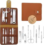 Nail Clippers Manicure Set Pedicure Kit – 10 Tools Carbon Steel Professional Nail Care Set for Men & Women - includes Clippers, Scissor, Tweezer - Portable & Travel-Friendly Compact Tan Case