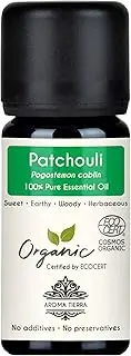 Aroma Tierra Patchouli Essential Oil - 100% Pure Organic & Therapeutic Grade – For Aromatherapy, Massage, Skin, Home care, Diffuser - 10ml
