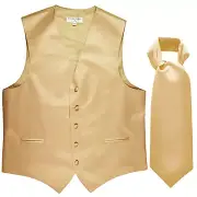 New Men's Solid Tuxedo Vest Waistcoat & Ascot Cravat Beige Wedding formal party