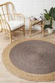 Rug Culture Charcoal Hand Braided Jute Modern Flatwoven Round Rug