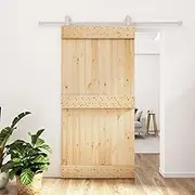 Sliding Door with Hardware Set 100x210 cm Solid Wood Pine Interior Door Kit