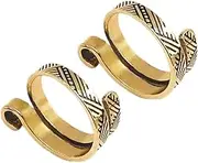 YUESUO Knitting Crochet Loop Ring for Fingers, Metal Adjustable Opening With Simple Pattern, Finger Yarn Guide, Braided Tail for Crochet (Gold, 2 Pack)