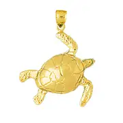 14K Gold 24MM Long Sea Turtle Pendant