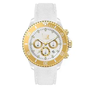 【Ice-Watch】三眼計時活力系列 金錶面 40mm CH(白色編織矽膠錶帶)