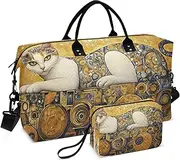 [ZRYSMY] Duffel Bag for Traveling, Cat Abstract Gold Travel Bag Gym Bag, with Multiple Interior Pockets Shoulder Weekender Bag for Women Men with Toiletry Bag 20.5L x 1.9W x 13.8H, Multi-Colored, one