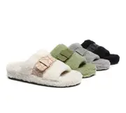 EVERAU® UGG Slippers Women Curly Sheepskin Wool Croft - Green / AU Ladies 5 / AU Men 3 / EU 36