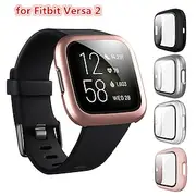 Screen Protector Compatible Fitbit Versa 2 Case Frosted PC Ultra-Thin Slim Tempered Glass Protective Case All-Around Full Cover Bumper Shell for Fitbit Versa 2