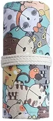 Roll Up Pencil Case，Handmade Canvas Pencil Roll Wrap，Color Pencil