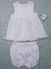 Piper & Posie 2 Piece Pink And Lace Dress & Bloomer Set Lace Bows 3M