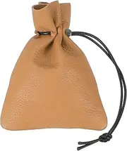 [uxcell] 1 Pcs Drawstring Bag, Leather Coin Purse, Change Purse for Women, Men's Leather Bag, for Jewelry, Keys, Coin Storage(Light Brown)