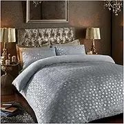 Gaveno Cavailia Teddy Fleece Star Foil Duvet Set King Silver, Super Soft Fluffy Cosy Warm Shiny Bedding, 3 Piece Easy Care DuvetCover Bedlinen, 1 Quilt Cover and 2 Pillow Cases, Grey