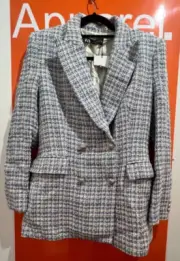 Zara Textured Blue Mix Blazer/Jacket,Double Breasted, Buttons, Size Medium, B60