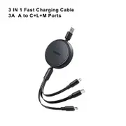 Fast Charging Cable SEEDREAM remax 3A 3in1 Multi Charging Cable USB C to Retractable Phone Charger, Multiple Charging Cord with Type C/Micro USB Black