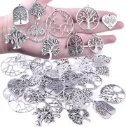 40 Tree of Life Charms Antiqued Silver Filigree Pendants Assorted Lot Mixed