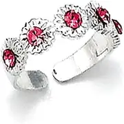 [JewelryWeb] 925 Sterling Silver Pink CZ Simulated Diamond Flowers toe ring-toe ring for Women