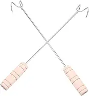 2pcs Long Stainless Steel Meat Hooks with Comfortable Handle Flexible Roasting Sticks for BBQ Camping Beach Excursions for Chicken Wings Hot Dogs More