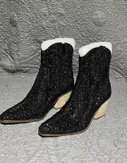 Betsey Johnson Cowboy black Sparkle Women Shoes Size 6.5
