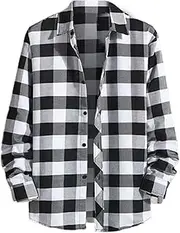 [Generic] Mens Casual Fall Shirt Lapel Button Long Sleeve Shirt Tops Men's Cardigan Tee Shirts Men Turn Down Neck Plaid Shirt Beach Casual Summer Autumn Blouse