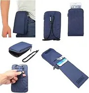 [DFV mobile] Multi-Functional Universal Vertical Stripes Pouch Bag Case Zipper Closing Carabiner Compatible with Nokia 3310 (2017) Dual - Blue XXM (18 x 10 cm)