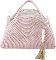 ZFLYCANP Arc Design Baby Diaper Caddy Organizer, Woven Diaper Storage Basket with Handle, Portable Rope Woven Nursery Storage Basket for Babe Shower Gifts Newborn Infants (Pink)