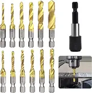 Combination Drill & Bit Set, 6 pc SAE (6-32NC ~ 1/4-20NC) and 6 pc Metric (M3 ~ M10) Coated Drill Bits Kit for Drilling Screw Threads ping Countersinking, with Quick Change Adapter 2 13