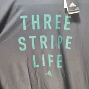 NEW ADIDAS THREE STRIP LIFE BLACK GRAPHIC PRINT T-SHIRT SHORT SLEEVE CLIMALITE