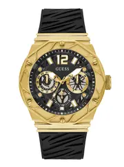 GUESS Men's Black Gold Rival Silicone Watch