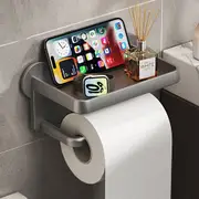 Toilet Paper Holder with Phone Shelf Adhesive Wall Mount Tissue Roll Holder