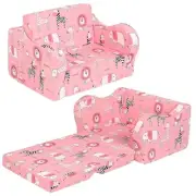 Kids Sofa, 2-in-1 Kids Couch Fold Out, Convertible Sofa to Bed for Girls Pink