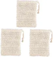 Healeved 3pcs Natural Ramie Soap Saver Bag Exfoliating Soap Pocket for Bathing Foaming Mesh Bag