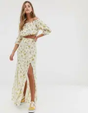 NEW MISS SELFRIDGE IVORY FLORAL PRINT BUTTON FRONT MAXI SKIRT SUMMER LOOK 12 14
