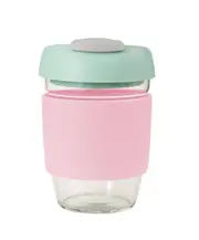 Glass Go Cup (Pink/Mint/Grey) - 355mL