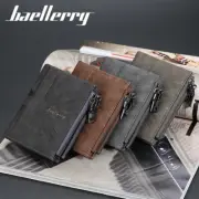 Mens Fashion Vintage Billfold Dual Zipper Pocket Bifold Wallet Card Holder Gifts