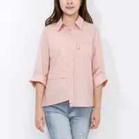 在飛比找momo購物網優惠-【SingleNoble 獨身貴族】率性不規則設計粉色五分袖