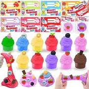 28 Pack Prefilled Valentines Butter Slime with 28 Valentines Day Gifts Cards for Kids, 7 Color & Fruit Charms DIY Valentine Slime Kit Stress Toys Kids Classroom Exchange Gift School Prizes Party Favor