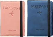 [Hanycr] 2PCS Passport Holder,Passport Covers with RFID Blocking, SIM Slot Passport Wallet Case Passport Travel Book Holder Cover Case,PU Leather Document Organizer Protector for Boarding Passes (Blue & Pink)