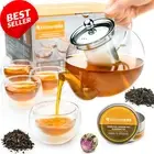 Glass Teapot Set with Infuser Stovetop Safe 4 Cups Loose Leaf Tea Sampler Gift