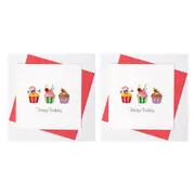 2x Boyle Handmade Paper 15cm Greeting Card/Envelope Happy Birthday Cupcakes Red