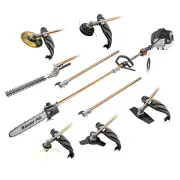 BAUMR-AG 65cc 7in1 Long Reach Garden Multi-tool, Pole Saw, Hedge & Line Trimmer, Brush Cutter, 12" Tree Trimming Pruning Chainsaw Bar, 2 Extension Sha