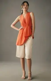 NWT Antropologie Orange Dress/Top With Open Back And Bow
