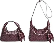 Woven Clutch Shoulder Bag, Day to Evening, Razzberry Designer Bags, Clutch to Crossbody Bag with Convertible Shoulder Strap, with bonus Razzberry Dust Bag