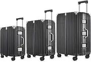 [SIATELOO] Hard Shell Zipperless Carry On Luggage Checked Suitcases, Aluminum Frame +PC With 360 Roller Spinner Wheels TSA Lock For Travel Updated Version -20 24 28 inch 3 Pieces Set Black, Black,,