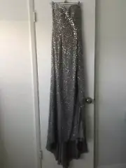 NEW Sherri hill 4 formal dress strapless sequin silver rhinestone slit x-long
