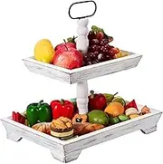 Rustic Tiered Tray Holder - Tiered Tray Stand, Coffee Table Seasonal Decor | Table Rectangle Wooden Rustic Tiered Tray, Double Tiered Wood Tiered Tray Decor for Bookshelves Entry Table Cabinets