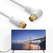 Right Angle TV Antenna Cable, TV Cable, RG6 Coaxial Cord, Flylead Cord PAL Male to PAL Male TV Aerial Wire for TV, Satellite Receiver, Set-Top Box, Camera, and Other Devices (1.8M)