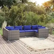 Patio Furniture Sets 6 Piece Garden Lounge Set with Cushions Poly Rattan Grey