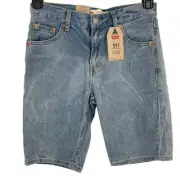 Levi's 511 Slim Cut Denim Jean Bermuda Shorts Boys Sz 16 28 Acid Washed