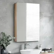 Simplus Bathroom Mirror Cabinet with 2 Tier Adjustable Shelves Shower Shaving Cupboard Wall Mounted Medicine Vanity Storage 450MM(Oak)