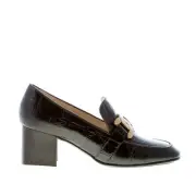 TOD'S women shoes black croc-embossed leather Kate pump with metal chain
